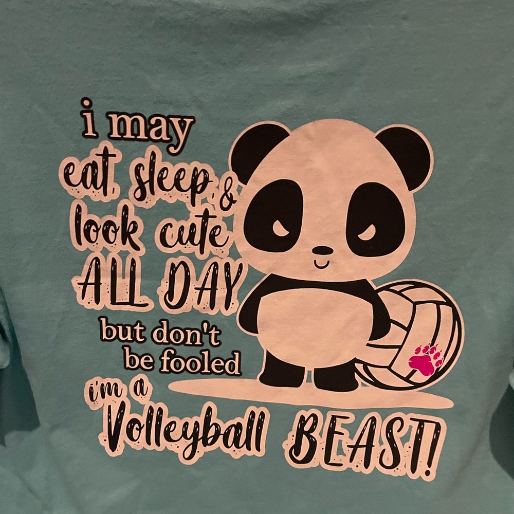 Women’s eat and sleep panda Bear volleyball blue short sleeve T-shirt-Medium